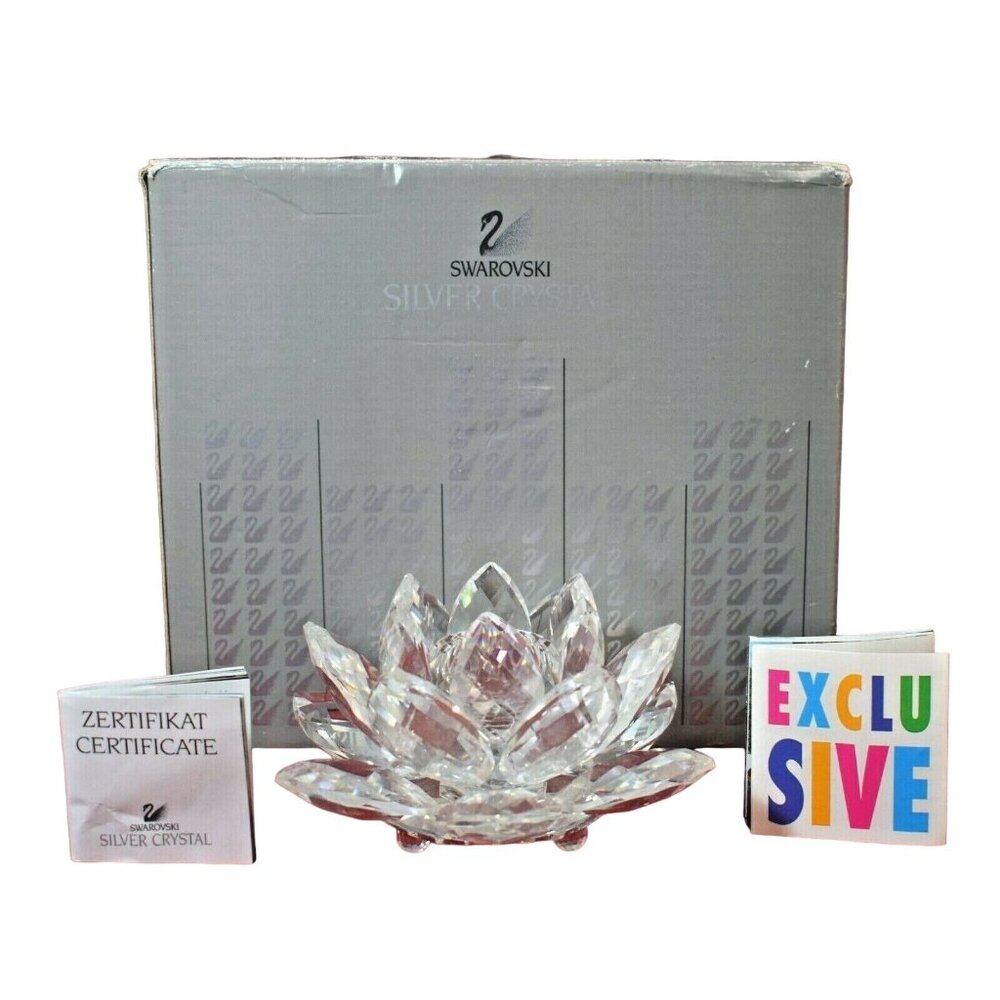 Swarovski Silver Crystal Lotus Flower Lily Pad Candle Holder with Box Inserts